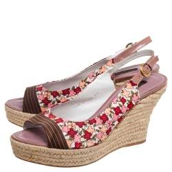 Pre Owned Louis Vuitton Multicolor Floral Printed Silk Olivia Espadrille Wedge Slingback Sandals Size 41