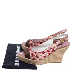 Pre Owned Louis Vuitton Multicolor Floral Printed Silk Olivia Espadrille Wedge Slingback Sandals Size 41