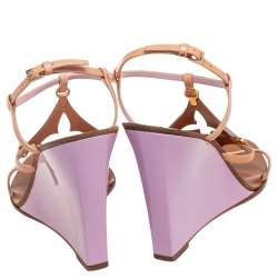 مملوكة مسبقًا صندل لوي فيتون نعل روكي فلور سيور جلد وجلد لامع بني مقاس 41