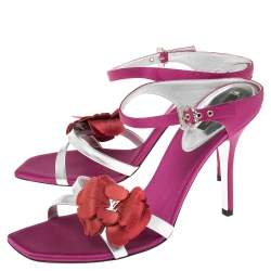 مملوكة مسبقًا صندل لوي فيتون جلد وساتان فضي/ماغينتا حل ية وردة بسير مقاس 40