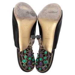 Pre Owned Louis Vuitton Black Satin Embellished Heel Mule Sandals Size 41