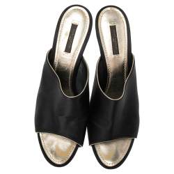Pre Owned Louis Vuitton Black Satin Embellished Heel Mule Sandals Size 41