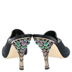 Pre Owned Louis Vuitton Black Satin Embellished Heel Mule Sandals Size 41
