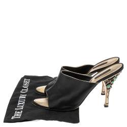 Pre Owned Louis Vuitton Black Satin Embellished Heel Mule Sandals Size 41