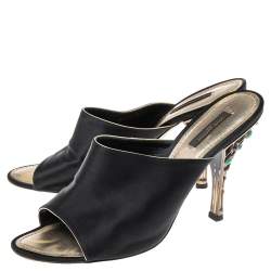 Pre Owned Louis Vuitton Black Satin Embellished Heel Mule Sandals Size 41