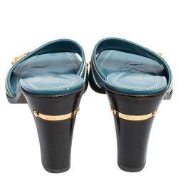 Louis Vuitton Blue Leather Embellished Buckle Strap Slide Sandals Size 41