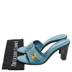 Louis Vuitton Blue Leather Embellished Buckle Strap Slide Sandals Size 41