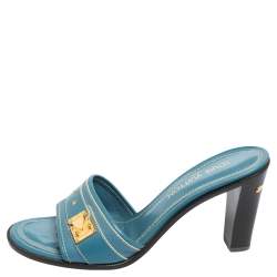 Louis Vuitton Blue Leather Embellished Buckle Strap Slide Sandals Size 41
