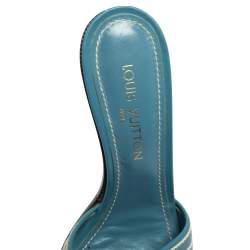 Louis Vuitton Blue Leather Embellished Buckle Strap Slide Sandals Size 41