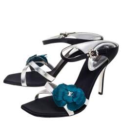 Pre Owned صندل لوي فيتون ساتان وجلد أسود/فضي حلية وردة مقاس 40.5