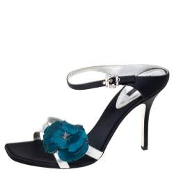 Pre Owned صندل لوي فيتون ساتان وجلد أسود/فضي حلية وردة مقاس 40.5