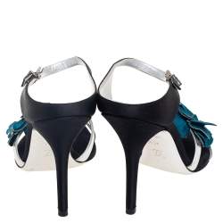 Pre Owned صندل لوي فيتون ساتان وجلد أسود/فضي حلية وردة مقاس 40.5