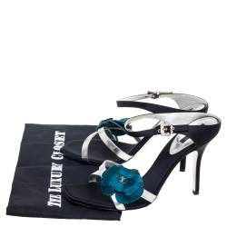 Pre Owned صندل لوي فيتون ساتان وجلد أسود/فضي حلية وردة مقاس 40.5