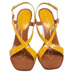 Louis Vuitton Yellow Patent Leather Wedge Cross Strap Slingback Sandals Size 40.5