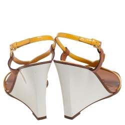 Louis Vuitton Yellow Patent Leather Wedge Cross Strap Slingback Sandals Size 40.5