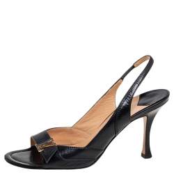 Pre Owned Louis Vuitton Black Leather Logo Slingback Sandals Size 40.5