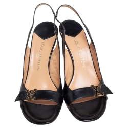 Pre Owned Louis Vuitton Black Leather Logo Slingback Sandals Size 40.5