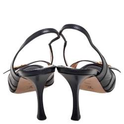 Pre Owned Louis Vuitton Black Leather Logo Slingback Sandals Size 40.5