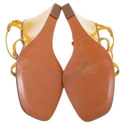 Pre Owned Louis Vuitton Yellow/Brown Patent And Leather Fleur Wedge Sandals Size 40.5