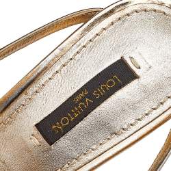 Pre Owned Louis Vuitton Metallic Gold Leather Crystal Embellished Slide Sandals Size 38