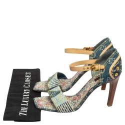 Pre Owned Louis Vuitton Blue Denim And Leather Trim Patchwork Ankle Strap Sandals Size 41