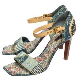 Pre Owned Louis Vuitton Blue Denim And Leather Trim Patchwork Ankle Strap Sandals Size 41
