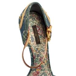 Pre Owned Louis Vuitton Blue Denim And Leather Trim Patchwork Ankle Strap Sandals Size 41