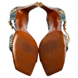 Pre Owned Louis Vuitton Blue Denim And Leather Trim Patchwork Ankle Strap Sandals Size 41