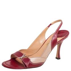 Pre Owned Louis Vuitton Red/Beige Leather Logo Slingback Sandals Size 40.5