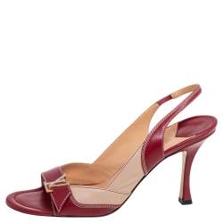 Pre Owned Louis Vuitton Red/Beige Leather Logo Slingback Sandals Size 40.5