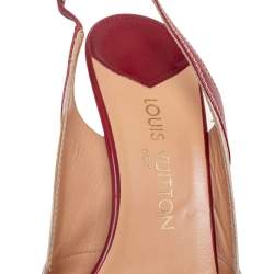 Pre Owned Louis Vuitton Red/Beige Leather Logo Slingback Sandals Size 40.5
