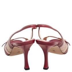 Pre Owned Louis Vuitton Red/Beige Leather Logo Slingback Sandals Size 40.5