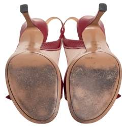 Pre Owned Louis Vuitton Red/Beige Leather Logo Slingback Sandals Size 40.5