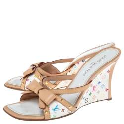 Pre Owned صندل لوي فيتون  نعل روكي فيونكة جلد وكانفاس مونوغرامي متعدد الألوان مقاس 41