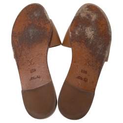 مملوكة مسبقًا Louis Vuitton Brown Leather Lock It Slide Sandals Size 37.5