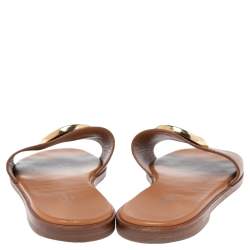 مملوكة مسبقًا Louis Vuitton Brown Leather Lock It Slide Sandals Size 37.5