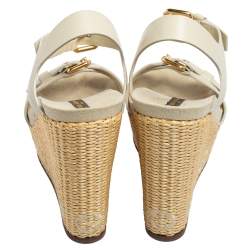 مملوكة مسبقًا Louis Vuitton Grey Leather Buckle Espadrille Wedges Size 36.5