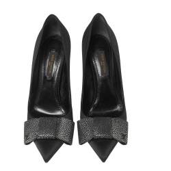 Pre Owned Louis Vuitton Black Satin Bow Embellished Pointed Toe Pumps Size 36