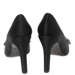 Pre Owned Louis Vuitton Black Satin Bow Embellished Pointed Toe Pumps Size 36