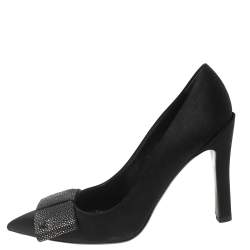 Pre Owned Louis Vuitton Black Satin Bow Embellished Pointed Toe Pumps Size 36