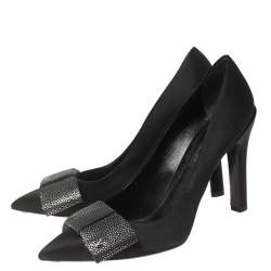 Pre Owned Louis Vuitton Black Satin Bow Embellished Pointed Toe Pumps Size 36