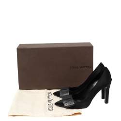 Pre Owned Louis Vuitton Black Satin Bow Embellished Pointed Toe Pumps Size 36