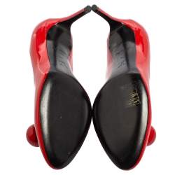 Pre Owned حذاء كعب عالي لوي فيتون جلد لامع أحمر مزين كرة مقدمة مدببة مقاس 36