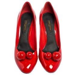 Pre Owned حذاء كعب عالي لوي فيتون جلد لامع أحمر مزين كرة مقدمة مدببة مقاس 36