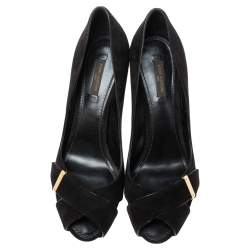 Pre Owned Louis Vuitton Black Suede Crisscross Peep-Toe Pumps Size 39
