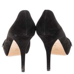 Pre Owned Louis Vuitton Black Suede Crisscross Peep-Toe Pumps Size 39