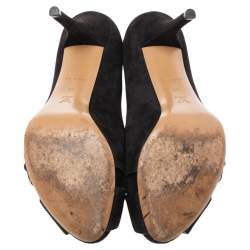 Pre Owned Louis Vuitton Black Suede Crisscross Peep-Toe Pumps Size 39