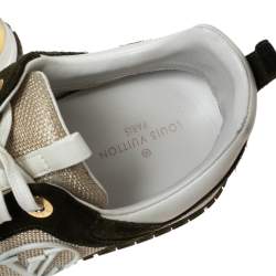Pre Owned Louis Vuitton Army Green/Beige Suede and Mesh Run Away Sneakers Size 37.5 