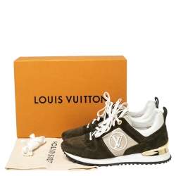 Pre Owned Louis Vuitton Army Green/Beige Suede and Mesh Run Away Sneakers Size 37.5 