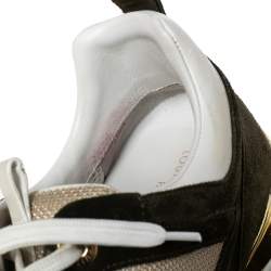 Pre Owned Louis Vuitton Army Green/Beige Suede and Mesh Run Away Sneakers Size 37.5 